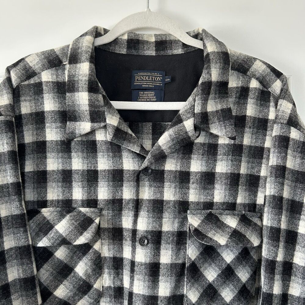 Pendleton Wool Original Board Shirt Mens XXL Black Gray 1958 Plaid Chest Pockets - Picture 3 of 16